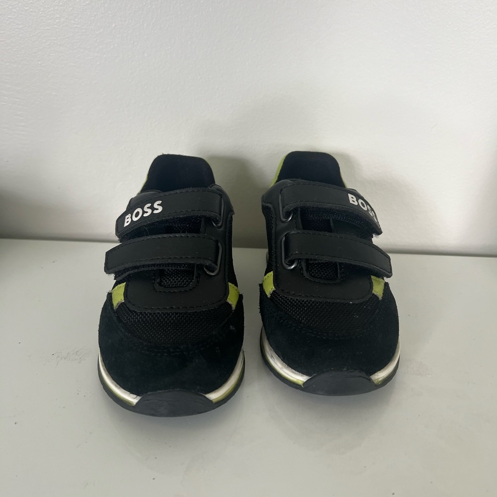 BOSS Kids Black and Green Sneakers